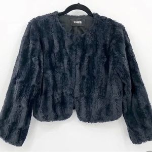 Reformation Navy Blue Faux Fur Cropped Jacket | Size XS